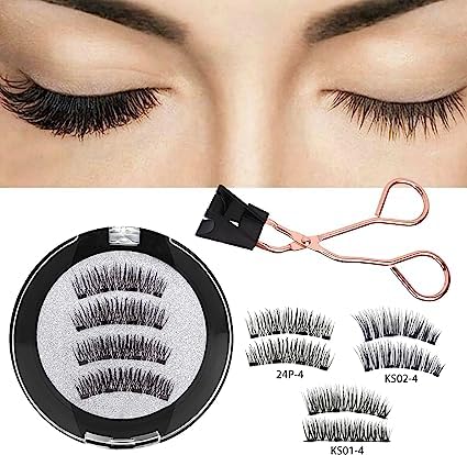 Magnetic Eyelashes Clips Set, 4 pcs Soft Magnetic False Eyelashes with Eyelashes Clips - Magnetic Lash Applicator Tool - for Women, Easy to Wear