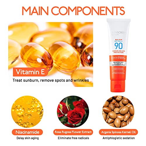 Spf 90 Sun Screen Face Lotion | Natural Broad Spectrum Sun Block | Natural Oil-Free Broad Spectrum Sun Screen Protector | Uva/Uvb Sun Block Lotio