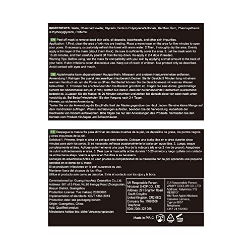 Blackhead Mask, Peel Off Mask, Blackhead Remover Mask, Face Mask with Activated Carbon, Purifying Black Face Mask, Deep Skin Clean Purifying Acne