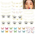 DIVAWOO 32 Sheets Face Temporary Tattoo, 20 sheets Glitter Metallic Freckle Tattoos, 12 PCS Butterflies Fake Tattoos Stickers for Festival Makeup