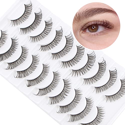 Oreola Russian Strip Lashes D Curl False Eyelashes Cat Eye Lashes Natural 10 Pairs 3D Volume Curly Fake Eyelashes Fluffy Artificial Reusable Russ