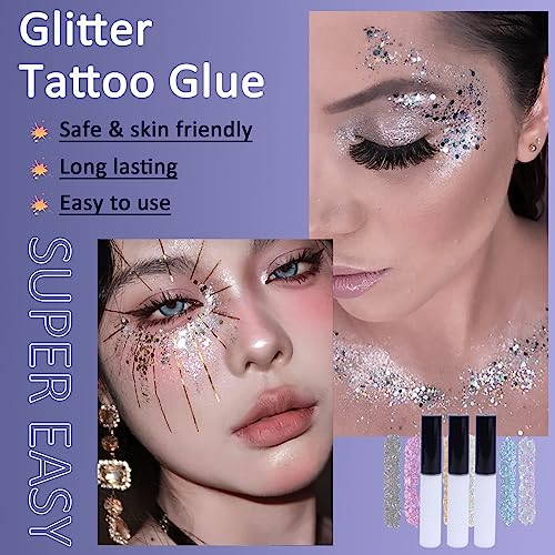 Glitter Tattoo Glue,12ml Glitter Fix Gel,Body Painted Art Glue,Body Adhesive Glue,for Temporary Glitter Tattoos,Gemstones,Body Art and Accessorie