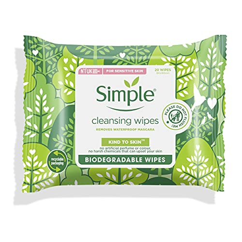Simple Kind to Skin Cleansing Wipes remove waterproof make-up Biodegradable for sensitive skin 20 PC