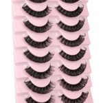 Newcally Eyelashes Russian Strip Lashes Natural Wispy Cat Eye False Eye Lashes Pack 3D Clear Band Fluffy Fake Eyelashes 10 Pairs