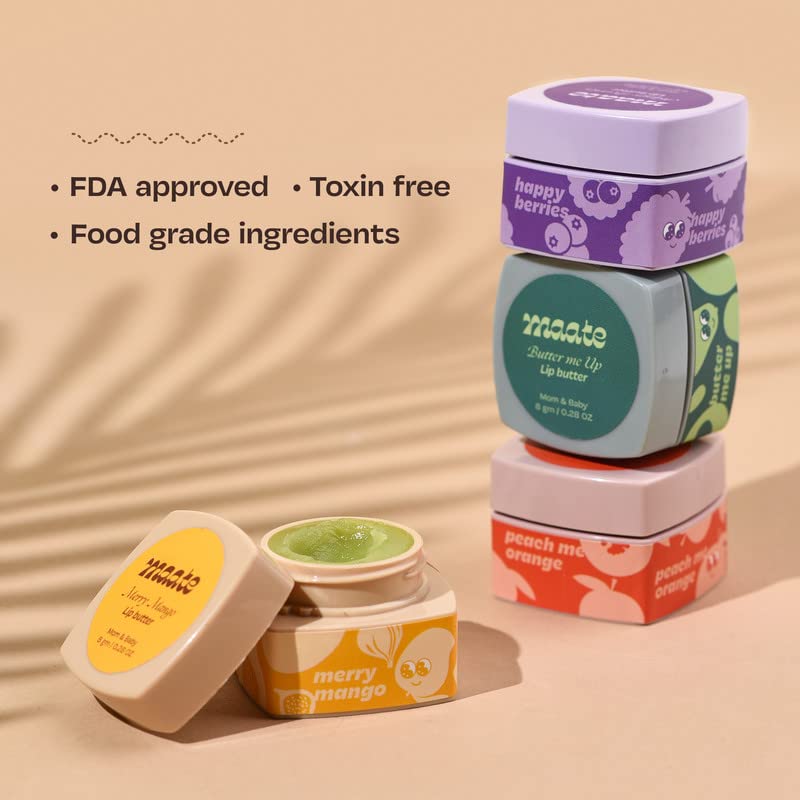 Maate Lip Butter | Packed with Berries for Moist, Soft & Smooth Lips | Enriched with Blueberry And Strawberry | 100% Natural (8 gm)