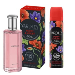 Yardley of London Poppy and Violet EDT Eau de Toilette Spray Fragrance for Women 125ml and Yardley Poppy and Violet Body Spray Fragrance 75ml Bun
