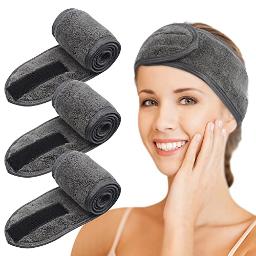 KinHwa 3 Pack Spa Facial Headband Makeup Hair Band Women Skincare Adjustable Microfibre Headband for Washing Face Sports Yoga Black