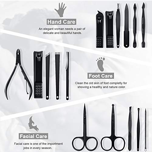 Leipple Manicure Set Professional Pedicure Kit Nail Care Tools - 16 in 1 Stainless Steel Nail Clippers Tools - Grooming Kit with Luxurious Leathe