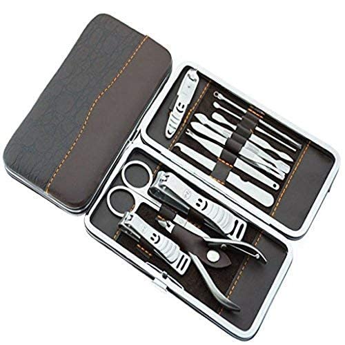 Heavy Duty Finger Toe Nail Cutter Stainless Steel 12 pcs Personal Manicure Nail Scissors Set Nail Clipper Earpick Grooming Pedicure Kits Men/Wome