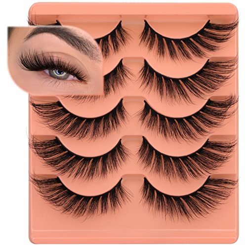 Newcally Eyelashes Mink Fluffy Unique Fox 6D False Eyelashes Natural Look Volume L Curl Strip Lashes Like Eyelash Extension Wispy Fake Eye Lashes