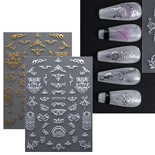 JMEOWIO 12 Sheets Moon Star Nail Art Stickers Decals Self-Adhesive Gold Silver Nail Supplies Nail Art Design Decoration Accessories