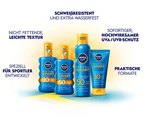 NIVEA SUN UV Dry Protect Sports Cream Gel SPF 30 (175 ml), Non-Greasy Sun Protection with Instant Dry Effect, Sweat-Resistant & Extra Waterproof