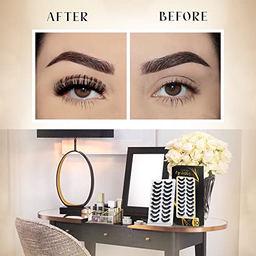 DEALFREE.24 Russian Strip Lashes Hand Made 10 Pairs of False Eyelashes with 2 Trendy Styles. Reusable DD Curl Fake Lashes with 3D Effect. Fluffy