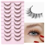 Ruairie Natural Lashes with Clear Band Fluffy Wispy False Lashes Natural Look 10 Pairs Fake Eyelashes Pack