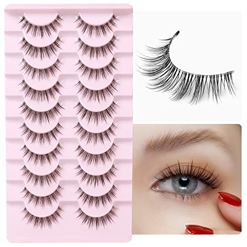 Ruairie Natural Lashes with Clear Band Fluffy Wispy False Lashes Natural Look 10 Pairs Fake Eyelashes Pack