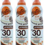 Malibu High Protection Water Resistant Vitamin Enriched SPF 30 Sun-Screen Continuous Lotion Spray, 175ml 3 Pack