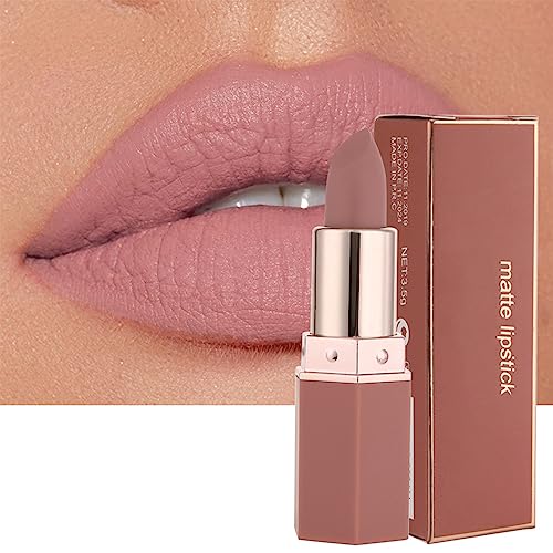 Lipstick, Matte Lipsticks For Women Long Lasting Pink Red Lipstick, Waterproof Natural Nude Moisturizing Hydrating High Pigmented Smooth Velvet T
