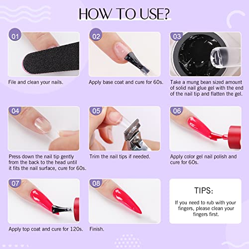 Saviland 15ML Solid Nail Glue Gel - 4 In 1 Extra Strong Nail Tips Glue Gel for Nails, Stick On Gel Nail Glue for Acrylic Tips Strong Nail Glue an