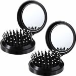2 Pack Foldable Travel Mirror Hair Brushes Round Portable Folding Pocket Hair Brush Mini Hair Comb Compact Travel Size Hair Massage Comb for Men
