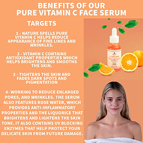 Nature Spell Pure Vitamin C Face Serum 30 ml - Brightens Skin - Minimise Enlarged Pores – Anti Aging Serum for Face - Suitable for All Skin Types