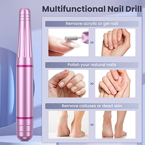 Electric Nail Files, Professional Nail Drill Machine, 20000RPM Adjustable Speed Manicure Pedicure Set with 11 Drill Bits, Low Vibration Low Noise