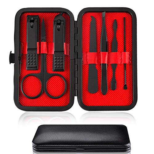 Nail Clipper Manicure Set, 7 In 1 Stainless Steel Professional Pedicure Kit Nail Scissors Grooming Kit with Black PU Leather Case for Travel & Ho