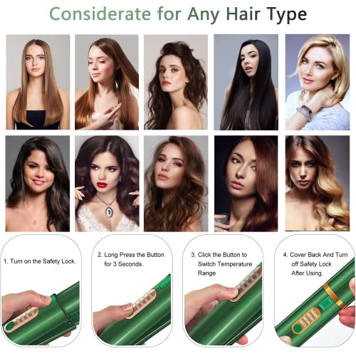 Cordless Hair Straighteners Curler 2 in 1(Upgraded), Portable Mini Hair Straighteners Ceramic 8 Inch, Anti-Scald 3-Level Travel Straightener, Hea