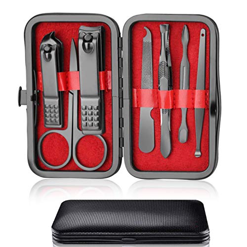 Nail Clipper Manicure Set, 7 In 1 Stainless Steel Professional Pedicure Kit Nail Scissors Grooming Kit with Black PU Leather Case for Travel & Ho