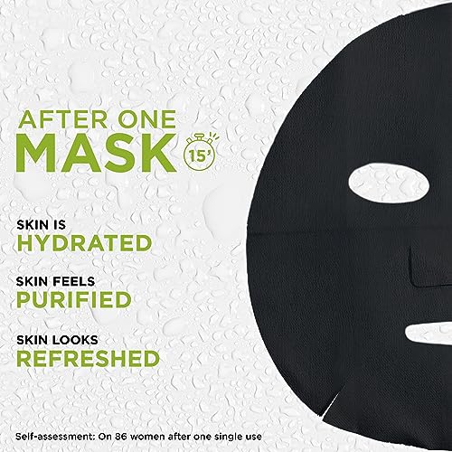 Garnier Pure Charcoal and Algae Sheet Mask, Purifying and Hydrating Face Mask With Hyaluronic Acid, LHA & Black Algae, Tightens Enlarged Pores &