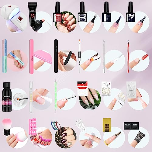 Gel Nail Polish Set Starter Kit, Phoenixy Gel Nail Kit with Poly Nail Gel Kit with 36W U V Lamp, Shellac Nail Kit Soak Off Gel Nail Polish Kit Co
