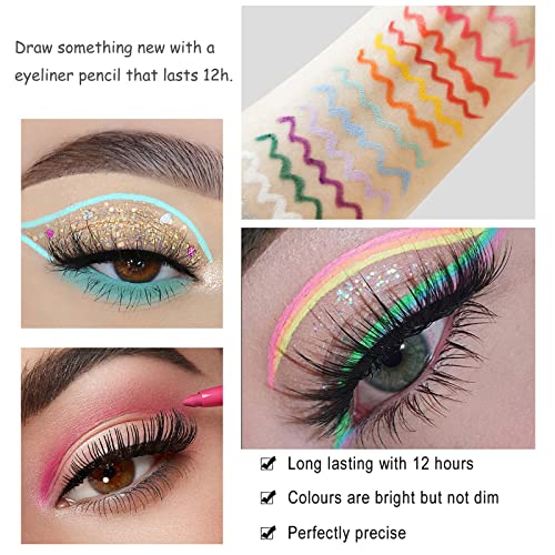 Coloured Eyeliner Liquid Eyeliner, Matte Eyeliner Pencil, All Day Long-Lasting Eye Liners Waterproof Sweat Resistant Eyeliner Pencil for Makeup T