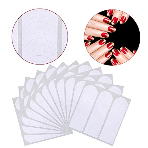 Blulu 648 Pieces French Manicure Nail Stickers Strips, Self-Adhesive Nail Sticker Tips for Manicure Decoration DIY Tools (Moon Shape Design, 648
