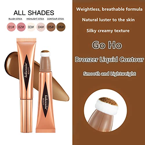 Go Ho Liquid Contour Wand,Liquid Bronzer Stick,Cream Face Concealer Contouring with Cushion Applicator,Easy to Blend & Long Lasting & Smooth Natu