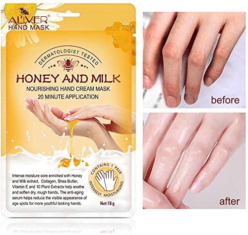 Hand Moisturizing Mask, Honey and Milk Moisturizing Gloves Nourishing Soften Hand Care for Dry Crack Hands Mask Hydrating Exfoliating Nourish Ski