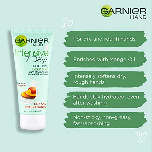 Garnier Intensive 7 Days Mango Oil & Probiotic Extract Hand Cream 100ml, Leaves Skin Soft & Smooth, For Dry Rough Hands, Fast Absorbing & Non Gre