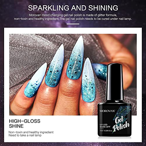 Morovan Gel Nail Polish Kit - 3 Pcs 9D Cat-eye Magnetic Colors Changing Gel Nail Polish and 3 Pcs Holographic Cat-Eyes Temperature Rainbow Mood C