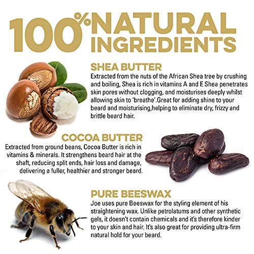 Gnarly Joe Beard Styling & Straightening Wax for Men - 50g - 100% Natural Unscented Ingredients - Sheanut Butter - Cocoa Butter - Sweet Almond Oi