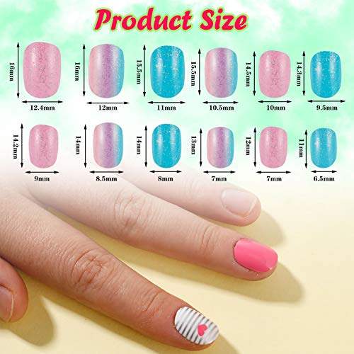 RosewineC 72 Pieces Girls Press on Nails Fake Nails Artificial Nail Tips Children Full Cover Short False Fingernails for Girls Kids Nail Art Deco