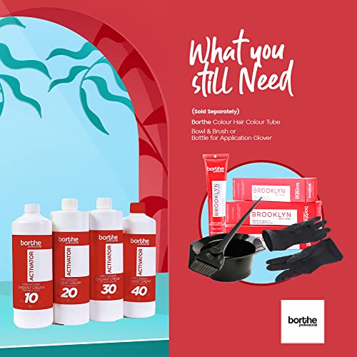 Borthe Professional Creme Hair Developer Activator Peroxide for Hair Colouring Long Lasting Colour and Grey Coverage 6% 20 Volume 1000ml