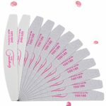 12 PCS Nail Files Professional Set of 12-100/180 - Double Sided Grits Long Lasting Emery Boards for Acrylic & Natural Nails (White)