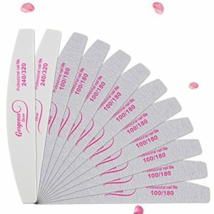 12 PCS Nail Files Professional Set of 12-100/180 - Double Sided Grits Long Lasting Emery Boards for Acrylic & Natural Nails (White)