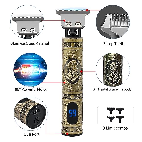 Cordless Hair Clippers, Beard Trimmer for Men, Hair Trimmer, Precision T-Bladeds,with 3 Limit Combs, with USB Charger LCD Display, Gifts for Men