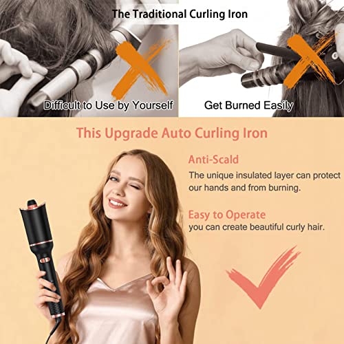 Automatic Curling Iron with 360° Rotating,4-Speed Adjustable Temperature Wand, Fast Heating Ceramic Barrel, Dual Voltage Hair Curlers for Long Sh
