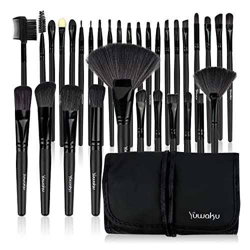 Makeup Brushes Set, 32pcs Blue Premium Cosmetic Make Up Brushes Foundation Blending Blush Concealer Shader Eyeshadow Eyeliner Compatible withTrav