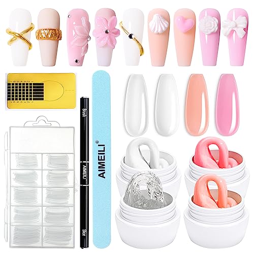 AIMEILI Solid Builder Gel for Nails, Clear Nude Hard Gel Nail Extension Gel Solid Sculpture Gel UV LED for Nails, Nail Carving Gel, Rhinestones G