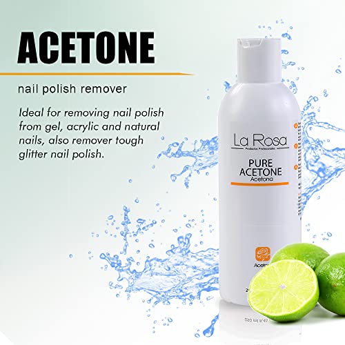 LaRosa ACETONE Gel Polish Remover 100% PURE Acetone Nail Polish Remover, nail glue remover for false nails and acrylic, pleasant Lemon aroma 250
