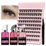 DIY Lash Extenisons Kit, Lash Clusters with Strong Hold Bond Seal Remover Lash Glue and Tweezer Classic Clusters Lashes Kit 8-16MM D Curl Individ