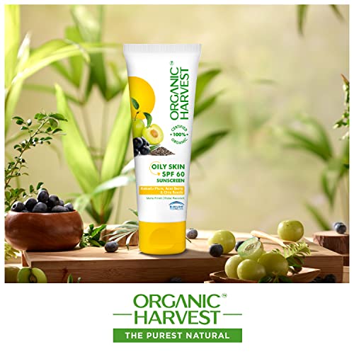 Organic Harvest Sunscreen For Women & Men SPF 60 PA+++ for Oily or Acne Prone Skin | Sunscreen Lotion Protects From Harmful UVA & UVB Rays | Hydr