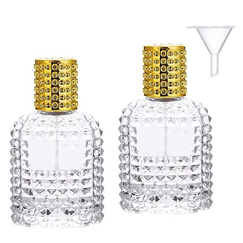 JUN-H 2 Pieces Perfume Bottle Atomizer Crystal Translucent Glass Art Empty Oval Pineapple Perfume Bottle Refillable for 30ml Travel Gift with Fil