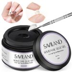 Saviland 15ML Solid Nail Glue Gel - 4 In 1 Extra Strong Nail Tips Glue Gel for Nails, Stick On Gel Nail Glue for Acrylic Tips Strong Nail Glue an